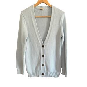 ELIE TAHARI | Light Blue Cotton Chunky Knit Boyfriend Cardigan Sweater | Small